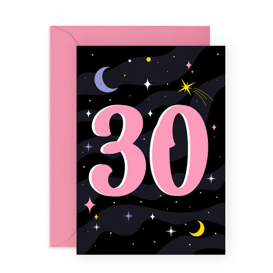 30th Birthday Card For Women - 30 Stars - Wife - Mum - Sister - Sweet Birthday Card - Happy Thirtieth Birthday Greeting Card Female Friends - Comes With Fun Stickers - By Central 23