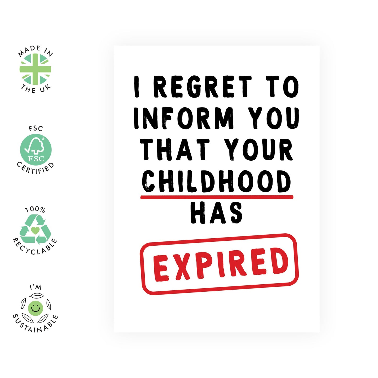 Son Birthday Cards For Men - Childhood Has Expired - Funny Birthday Card For Daughter - Cheeky Greeting Cards For Grandson Granddaughter Niece Nephew - Comes With Stickers - By Central 23