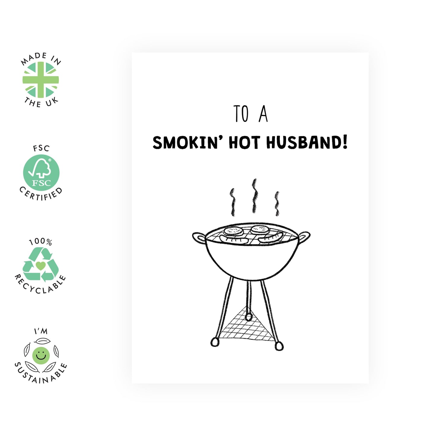 Husband Birthday Card From Wife - Bbq Smokin Hot Husband - Funny Wedding Anniversary Card For Him - Valentines Card For Husband - Comes With Stickers - By Central 23