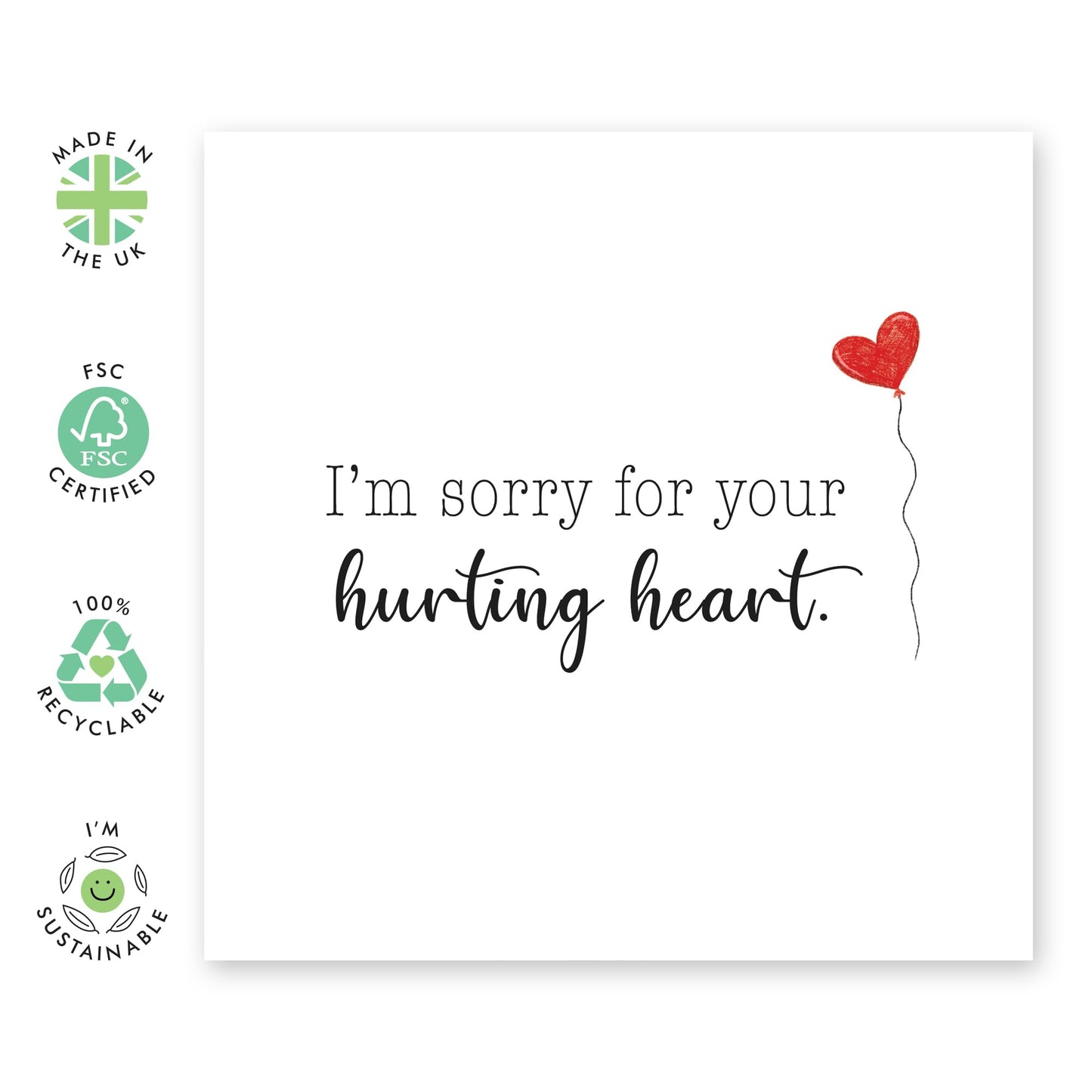 Condolences Card - Sorry For Your Hurting Heart - Sympathy Cards, Grieving, Funeral, Thinking Of You Card - Sorry For Your Loss - Comes With Stickers - By Central 23