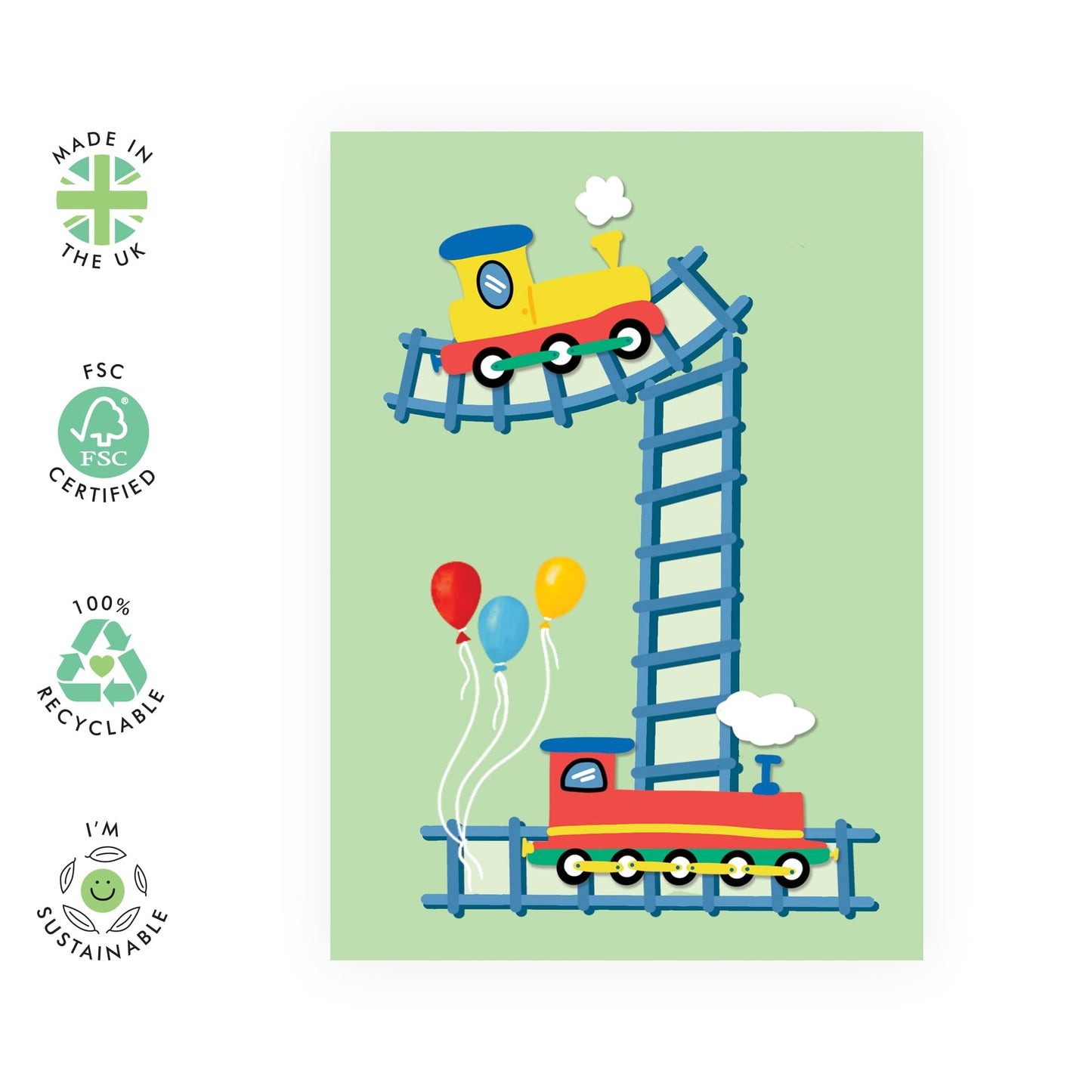 1st Birthday Card for Boys and Girls – Cute Train-Theme – Presents for Children, Toddler, Baby, Nephew, Niece, Grandson, Grandaughter, Family, Neighbour - One Year Old - Comes with Stickers