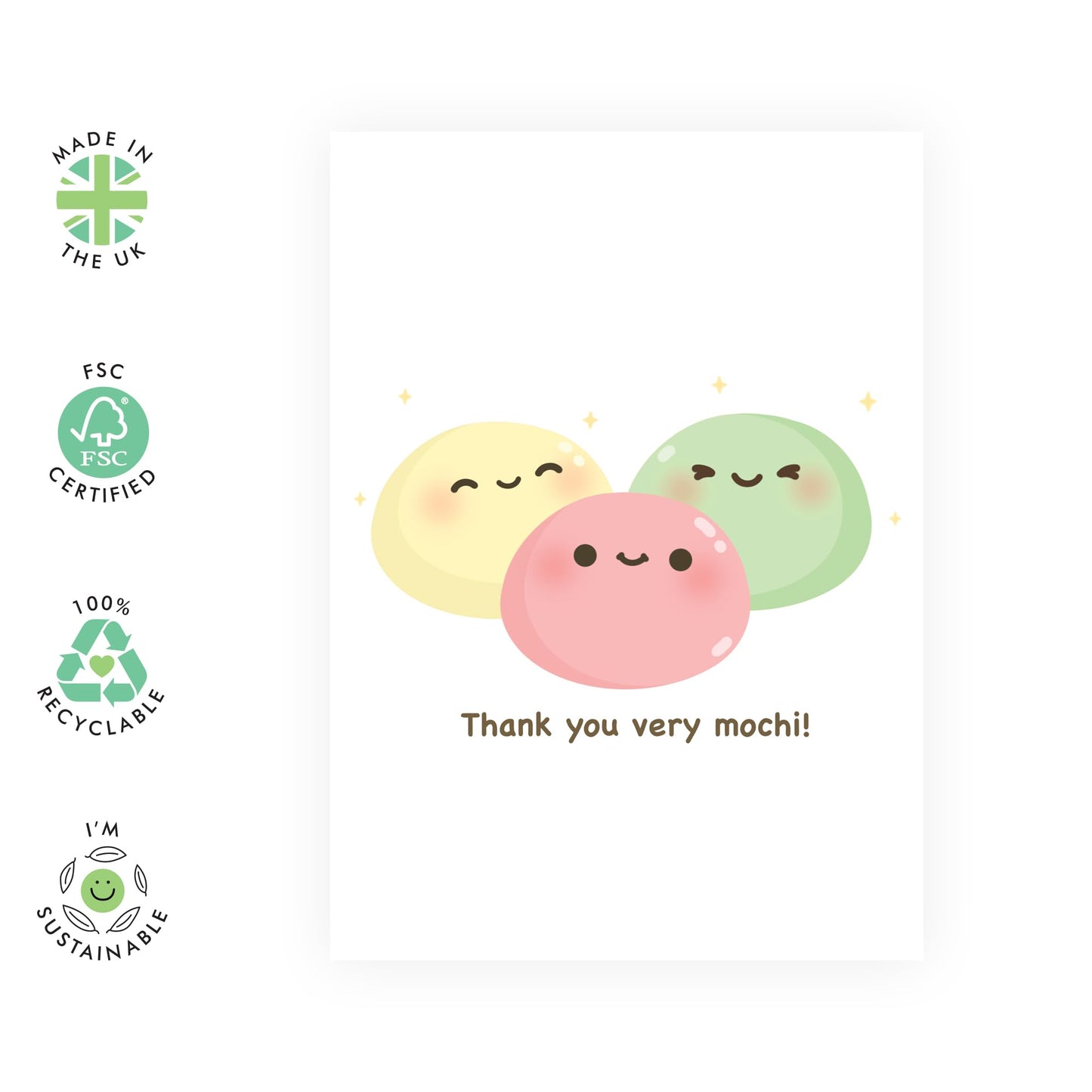 Kids Thank You Cards - Cute Greeting Cards For Men Women - Thank You Very Mochi - Appreciation Card For Son Daughter Niece Nephew - Comes With Stickers - By Central 23