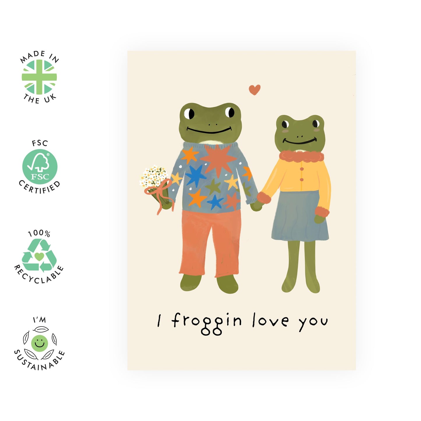 Sweet Frog Valentines Day Card – ‘I Froggin Love You’ – Gifts for Husband, Wife, Boyfriend, Girlfriend, Babe, Sweetheart, Hun, Lovebug, Other Half - ILY - Comes with Stickers
