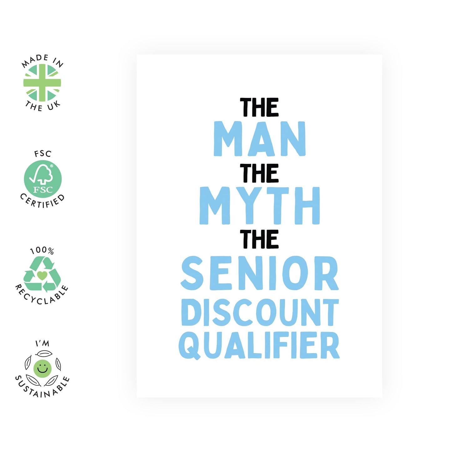 Funny Birthday Cards for Men - 'The Man The Myth The Senior Discount Qualifier' - 60th Birthday Gifts - For Men Dad & Senior Citizen - Humorous Card for Aging Men - Comes with Fun Stickers