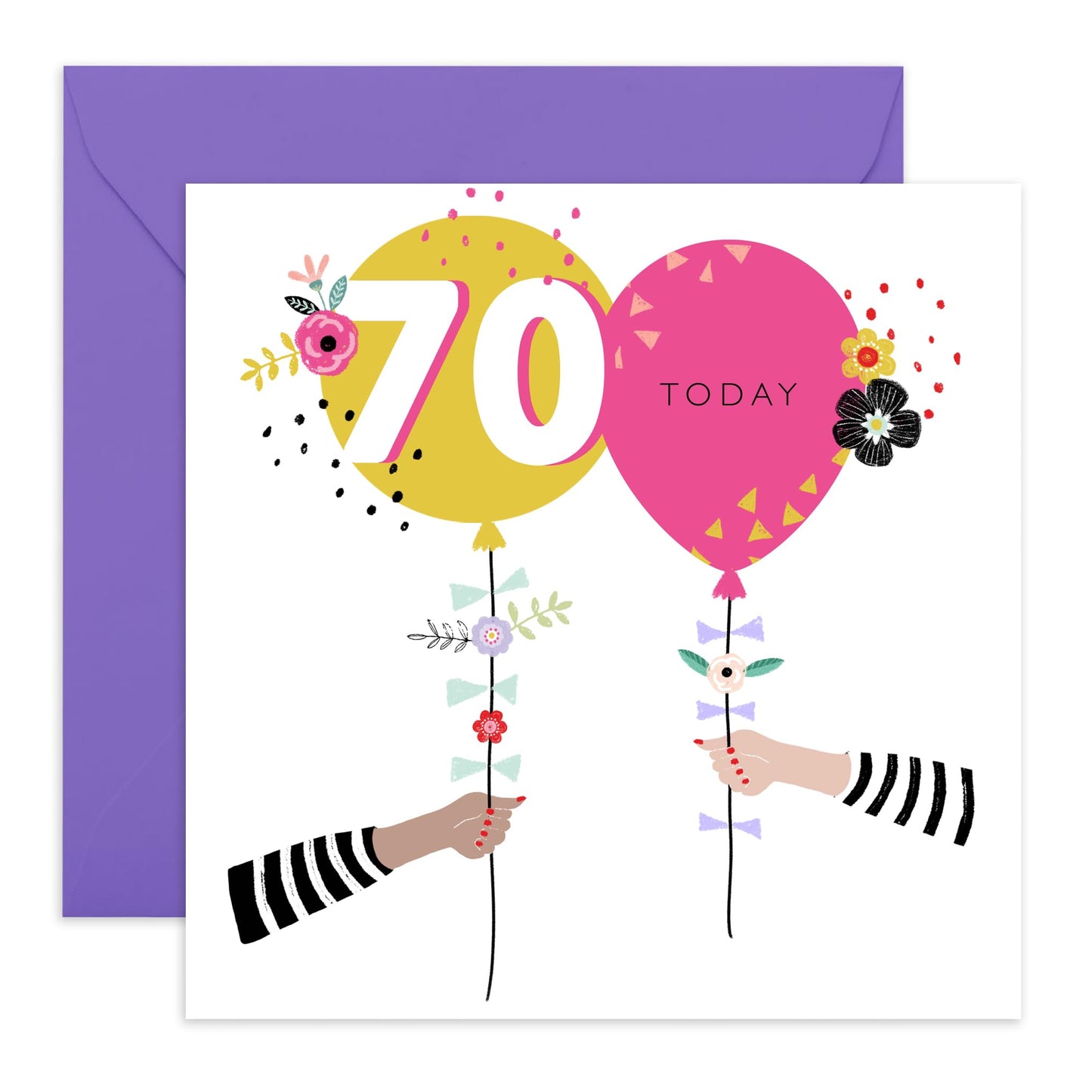 Floral Birthday Card For Women - 70th Birthday Greeting Cards For Mum Auntie Nan Wife - Age 70 - Balloons - Pretty Gifts For Ladies - Comes With Stickers - By Central 23
