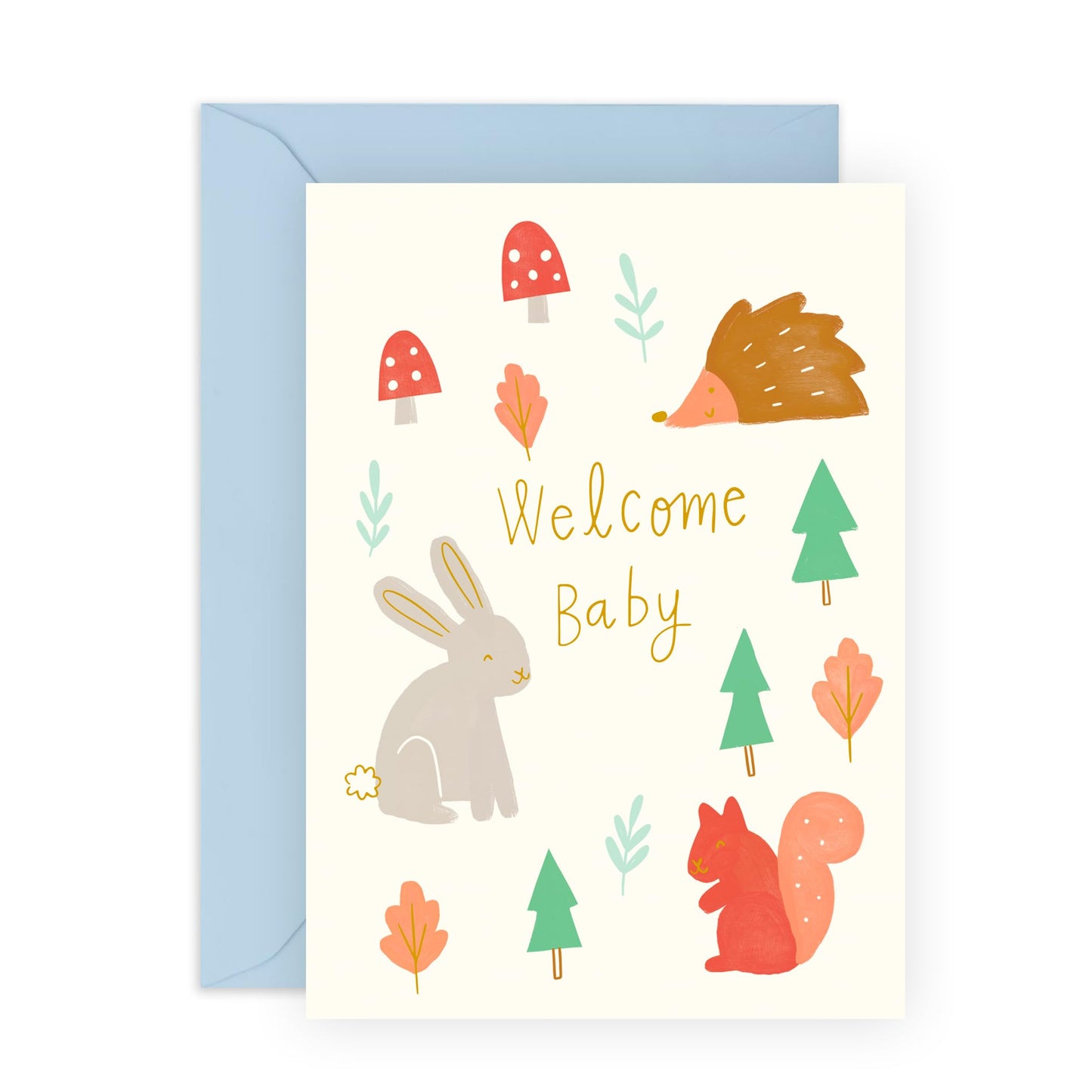 Greeting Card - 'WELCOME BABY WOODLAND' - Perfect for Celebrating the Arrival of a New Baby with a Charming Woodland Theme - Ideal for Baby Showers or Announcements - Comes with Stickers by Central 23