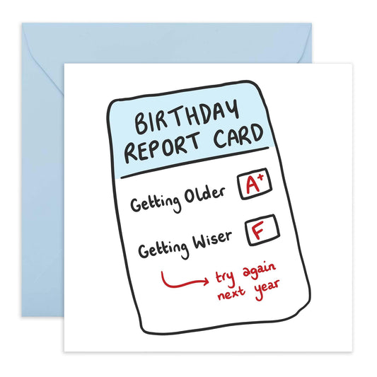 Funny Birthday Card - 'BIRTHDAY REPORT CARD' - Perfect for Celebrating Milestones with a Fun Twist - Ideal for Him, Her, Friends, Family, or Anyone Who Loves Humor - Comes With Stickers By Central 23