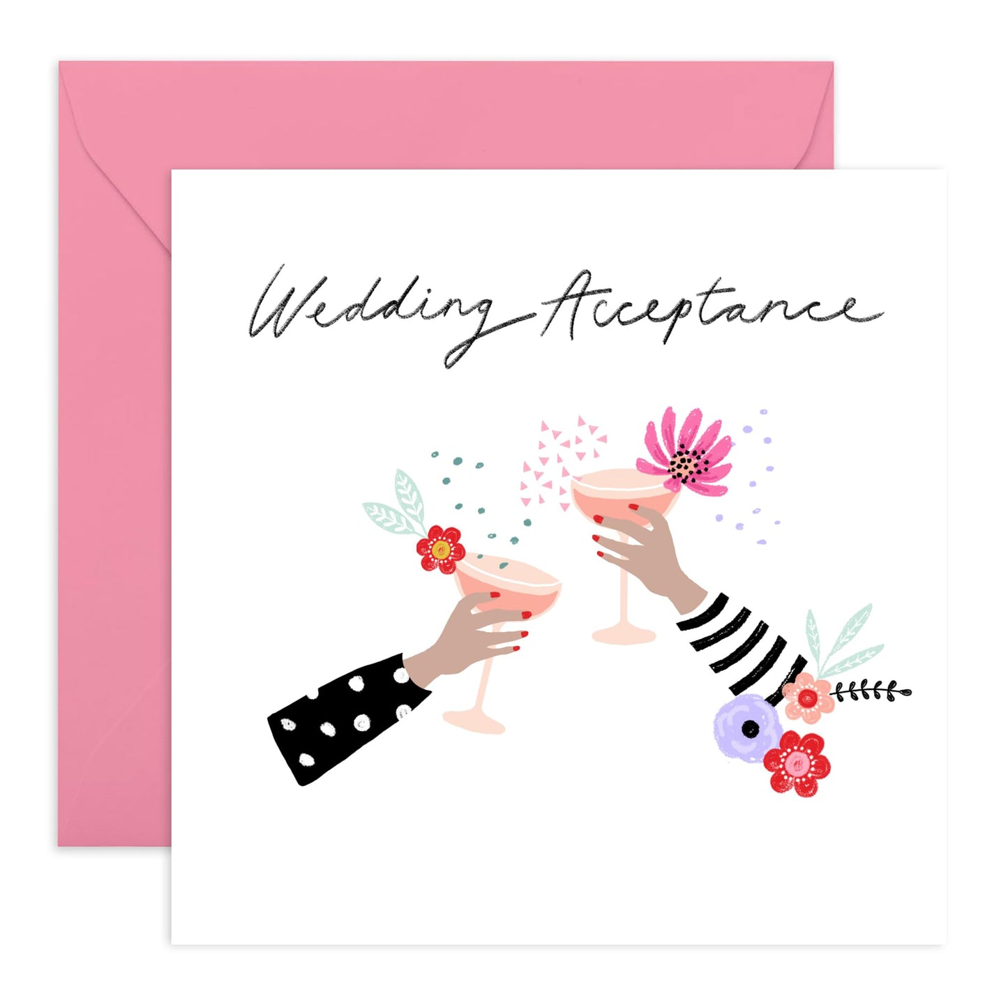 Wedding Acceptance Card From Groom Bride - Wedding Acceptance Cheers - Floral Card For Guest - Wedding Invitations For Women Men - Rsvp Reply Card For Friends - Comes With Fun Stickers By Central 23