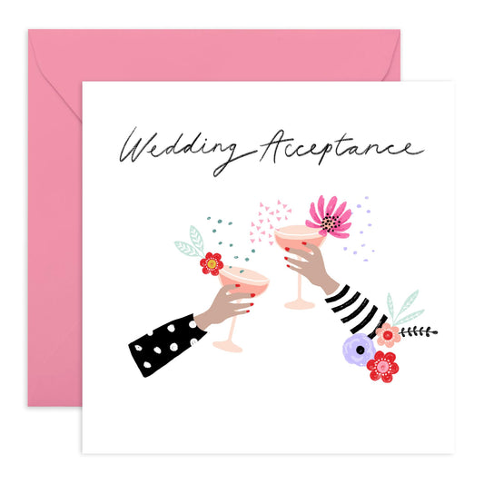 Wedding Acceptance Card From Groom Bride - Wedding Acceptance Cheers - Floral Card For Guest - Wedding Invitations For Women Men - Rsvp Reply Card For Friends - Comes With Fun Stickers By Central 23