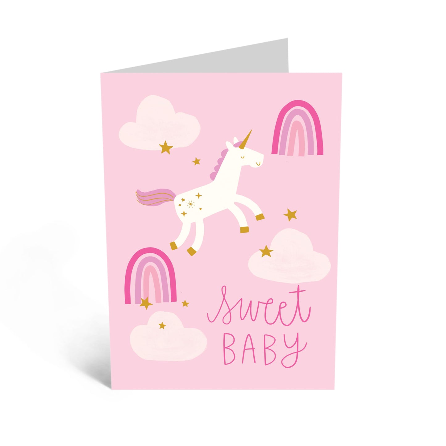 Greeting Card - 'SWEET BABY UNICORN' - Perfect for Celebrating the Arrival of a New Baby Girl with a Touch of Sweetness - Ideal for Announcements or Baby Showers - Comes with Stickers by Central 23