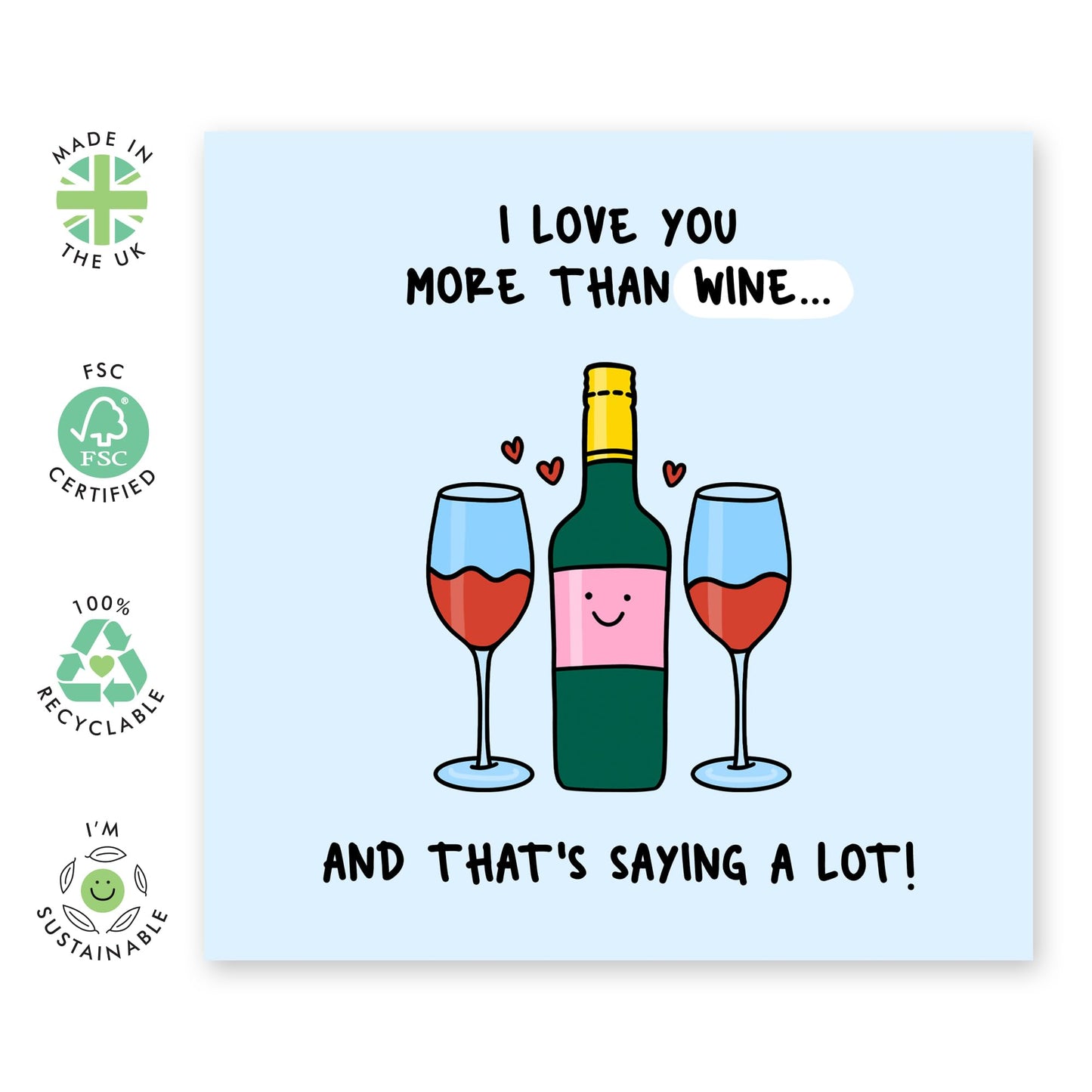 Boyfriend Birthday Card - I Love You More Than Wine - Valentine Card For Girlfriend - Happy Wedding Anniversary Card For Couple Husband Wife - Love Cards For Him - Comes With Stickers By Central 23