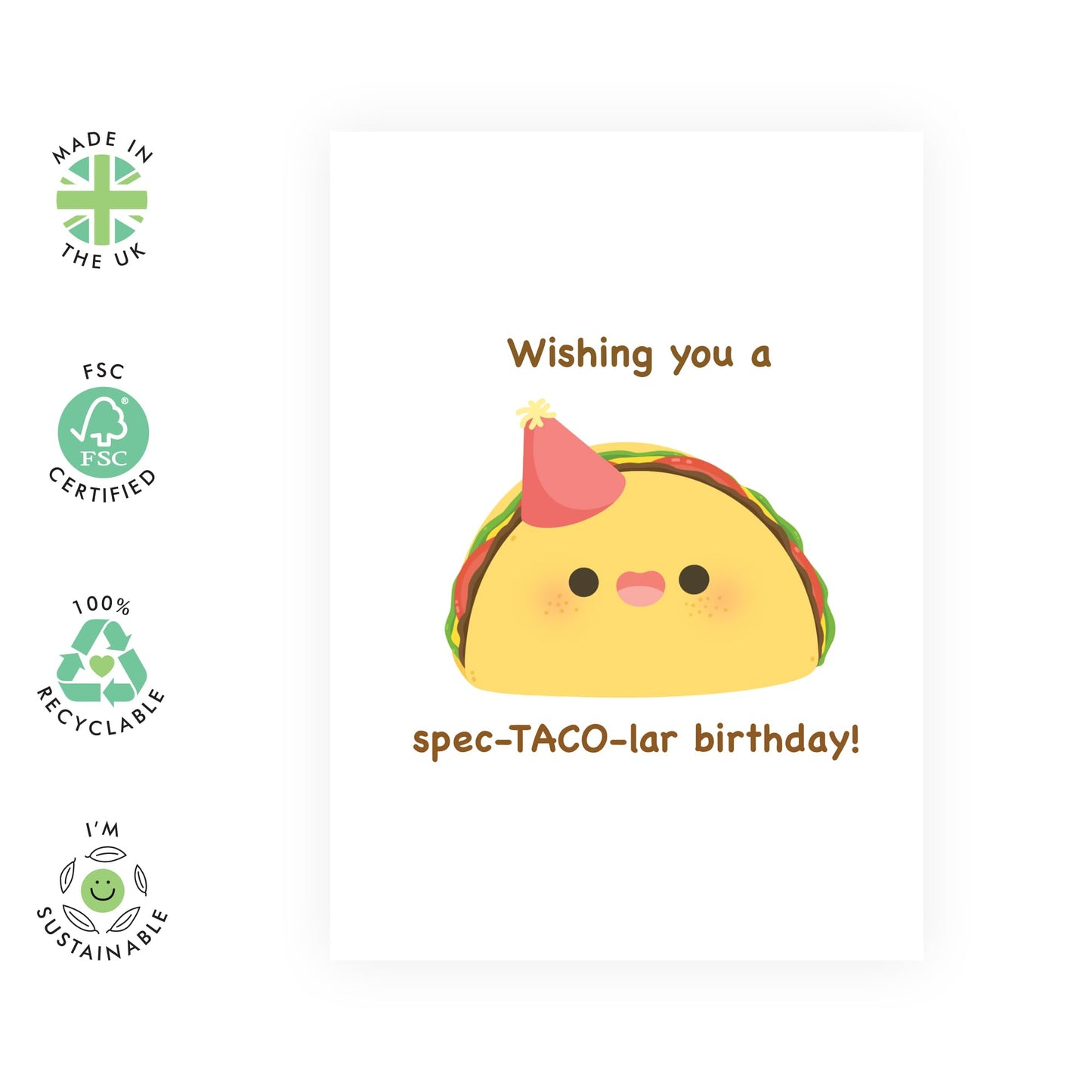 Funny Birthday Card - Wishing You A Spec-taco-lar Birthday - Food Pun - Humorous Birthday Cards For Men Women - Gifts For Son Daughter - Comes With Stickers - By Central 23