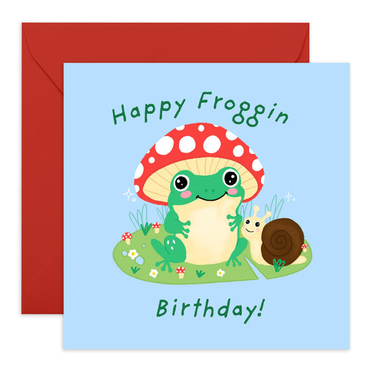 Hoppy Frog Birthday Card - 'Froggin Birthday' - Gifts for Him, Her, Women, Men, Friends, Coworker, Colleagues - With A Snail - Comes with Fun Stickers