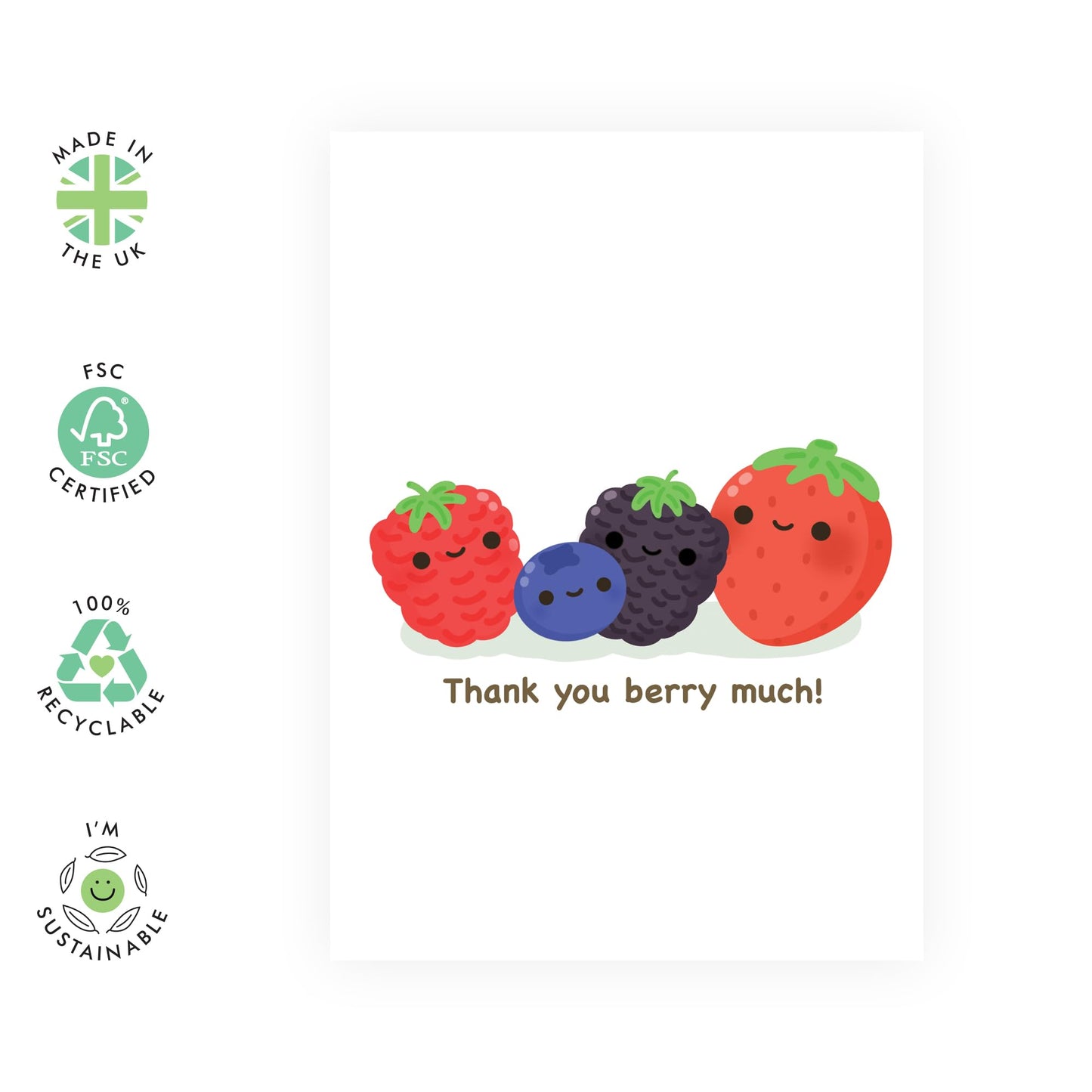 Friend Birthday Card Female - Thank You Berry Much - Food Pun Humour - Thank You Greeting Cards For Mum Daughter Sister Wife - Comes With Stickers - By Central 23