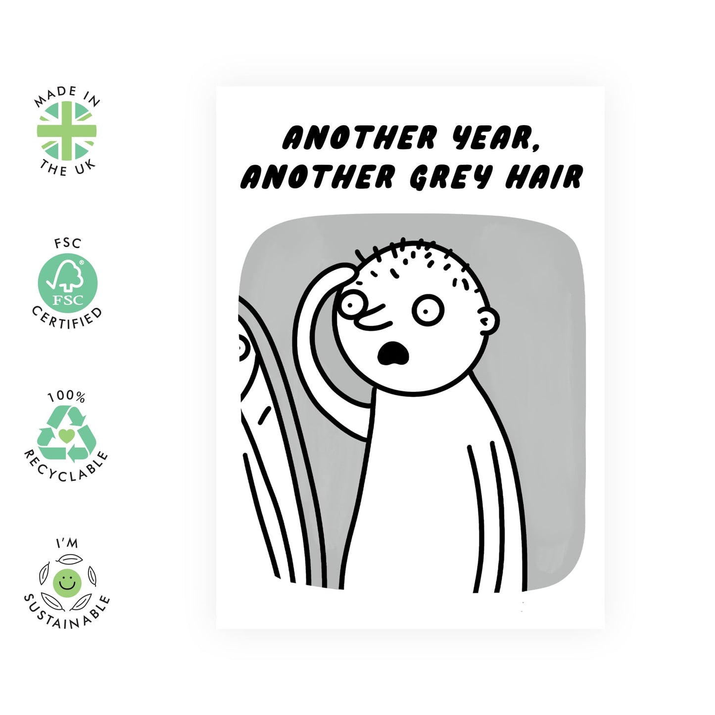 Funny Birthday Card - 'Another Year, Another Grey Hair' - Hilarious Jokes for him, her, friends, old parents - Growing Older - Comes with Fun Stickers