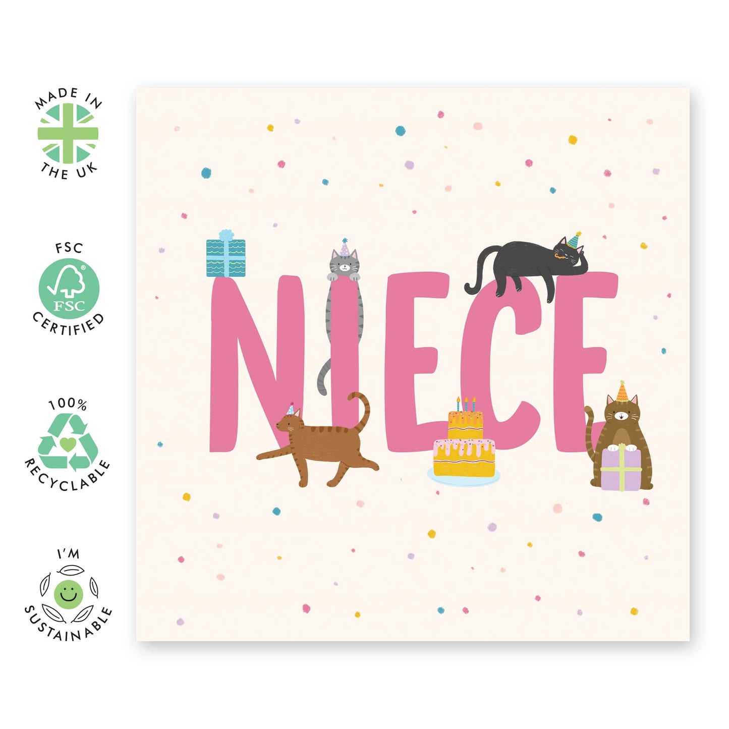 Niece's Birthday Greeting Card - 'Birthday Cats Niece' - Gift for Nieces, Her, Family, Relatives from Auntie, Uncle - Cat In Hats - Comes with Fun Stickers