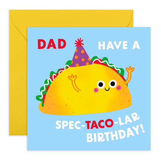 Dad Birthday Card - Have A Spec-TACO-lar Birthday - Happy Birthday Card For Men - Funny Food Puns Mexican - Gifts For Him - Papa Father - Comes With Stickers By Central 23