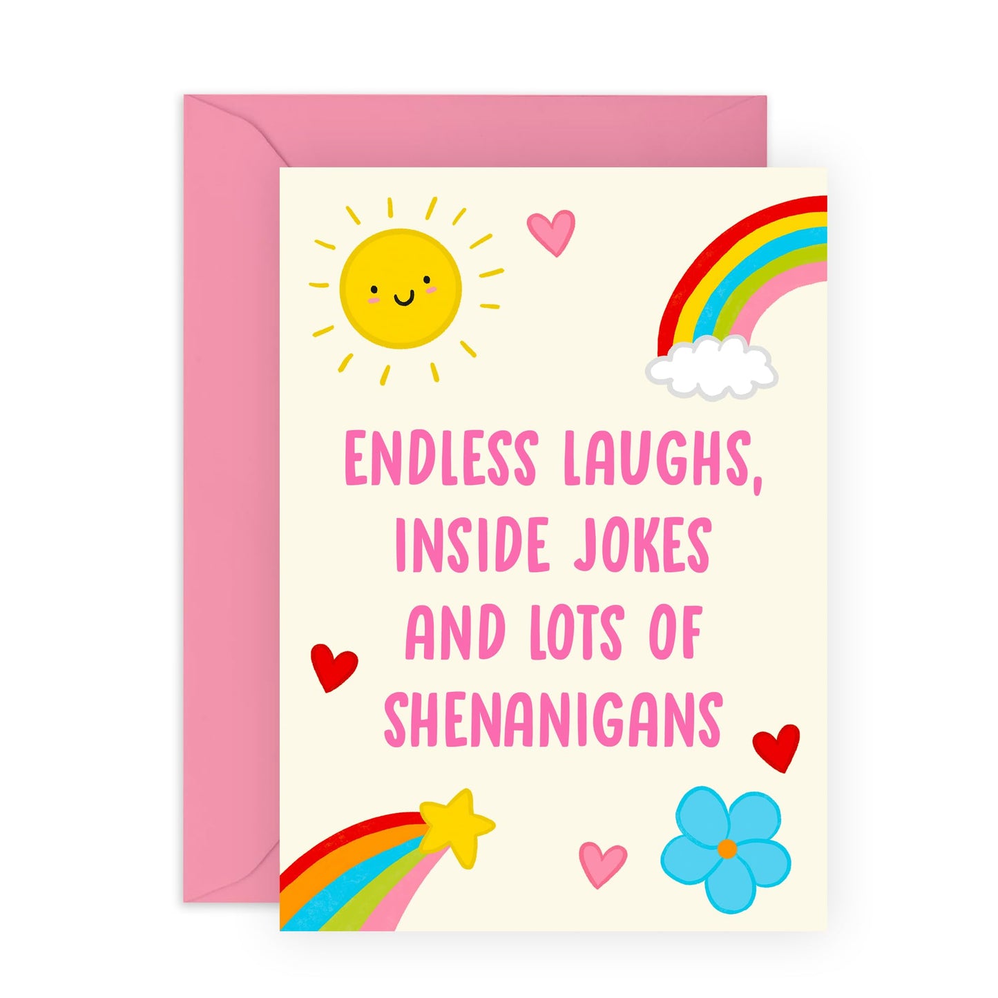 Friendship Greeting Card – Endless Laughs, Inside Jokes, and Lots of Shenanigans – Fun and Quirky Card for Best Friends, Besties, Him, Her, Birthdays, or Appreciation -Comes with Fun Stickers