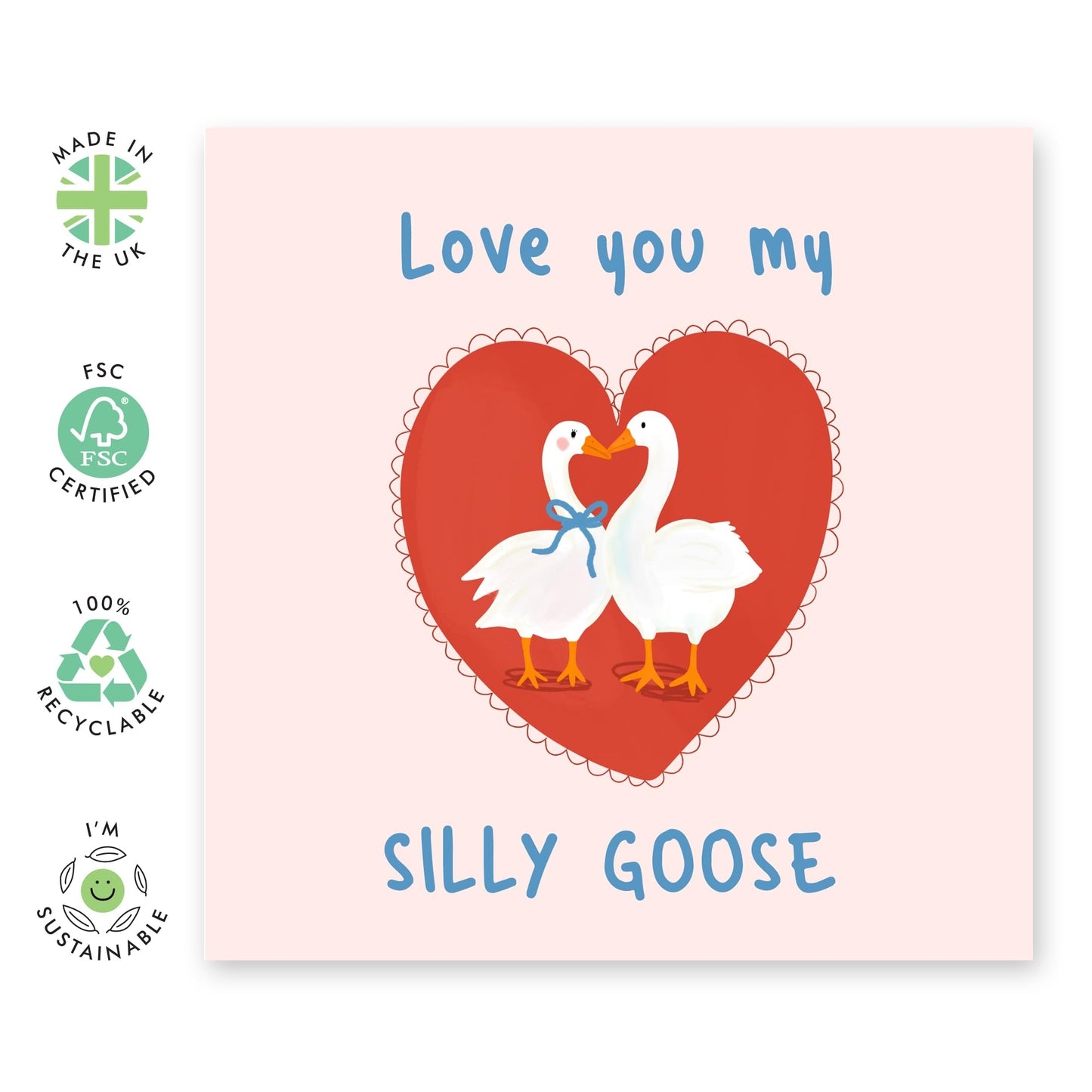 Cute I Love You Greeting Card - 'Silly Goose' - Presents For Wife, Husband, Girlfriend, Boyfriend, Married Couples, Babe, Her, Him - Happy Valentine Cards For Kids - Comes With Fun Stickers