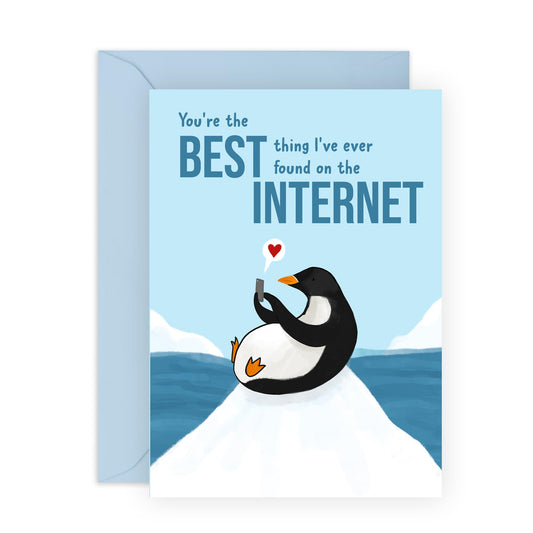 Penguin Anniversary Card For Couples -I Found On The Internet - Online Dating Puns Jokes Humour -Birthday, Valentines Card For Boyfriend Girlfriend Him Her Partner - Comes With Fun Stickers