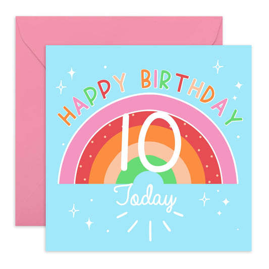 10th Birthday Cards For Girls - Happy Birthday Card For Daughter Ten Year Old - Rainbow Gifts For Her Age Ten - Granddaughter Birthday Cards - Comes With Fun Stickers By Central 23