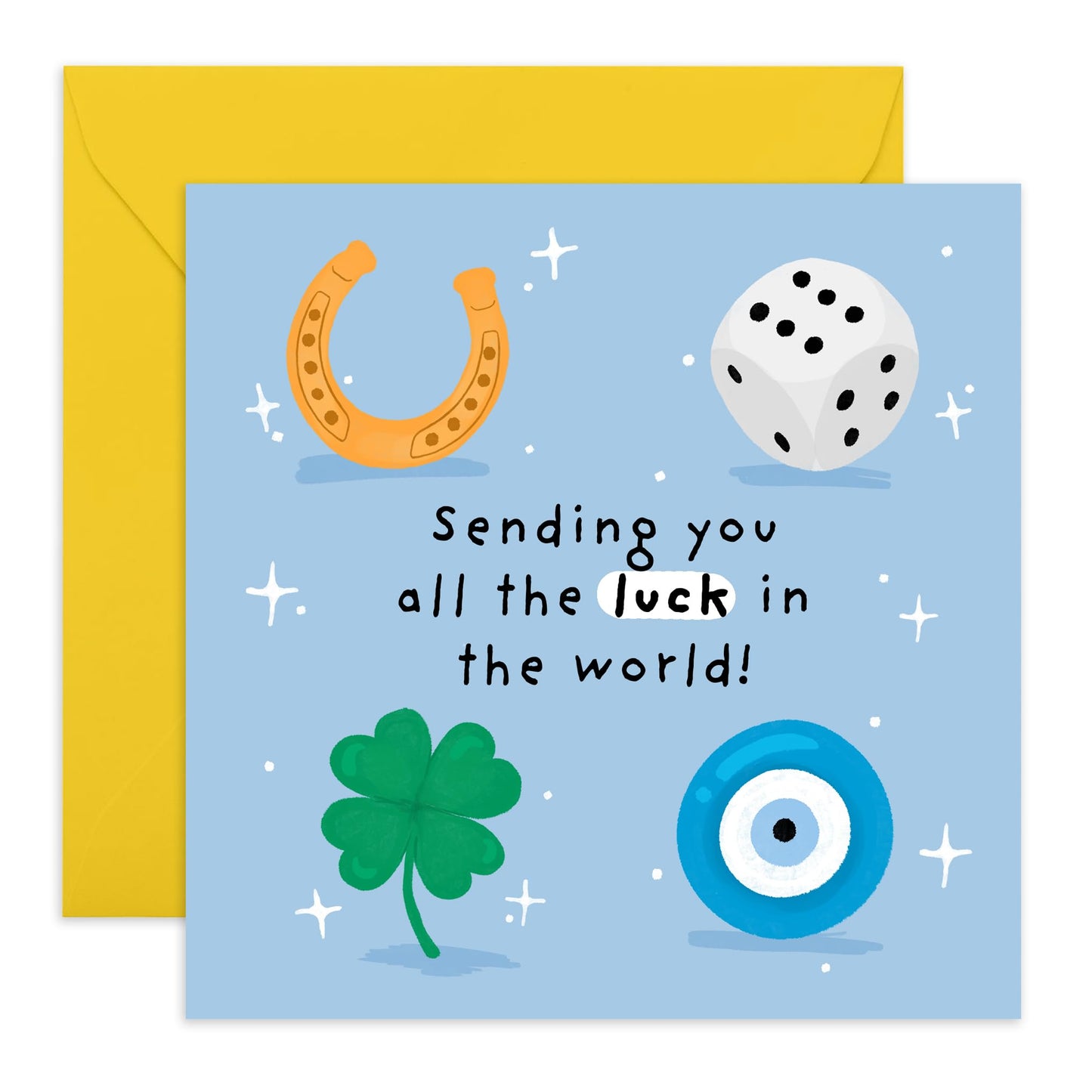 Good Luck Card for Him Her – Lucky Symbols Horseshoe, Dice, Clover, Eye – Gifts for Colleagues, Coworker, Officemates, Friends, Men, Women - New Job, Taking Examinations - Comes with Stickers