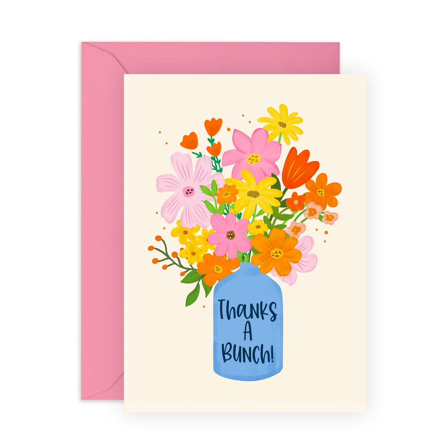 Thank You Flower Vase Greeting Card - 'Thanks A Bunch' - Gifts for Friends, Colleagues, Co-workers, Family, Relatives, Mum, Dad, Bestie - Saying Thanks - Comes with Fun Stickers