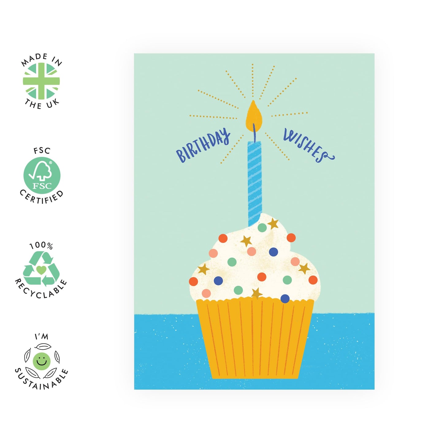 Boys Birthday Cards - Birthday Wishes Cupcake - Cute Birthday Card For Men Women - Greeting Card Gifts For Him Her - Comes With Stickers And Envelope - By Central 23