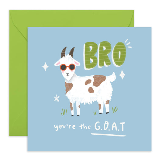 Hilarious Animal Birthday Card - 'Goat Bro' - Gifts for Him, Bruv, Brother, Best Friend, Mates, Siblings, In-law, Step Bro, Family - Greatest of All Time - Comes with Fun Stickers