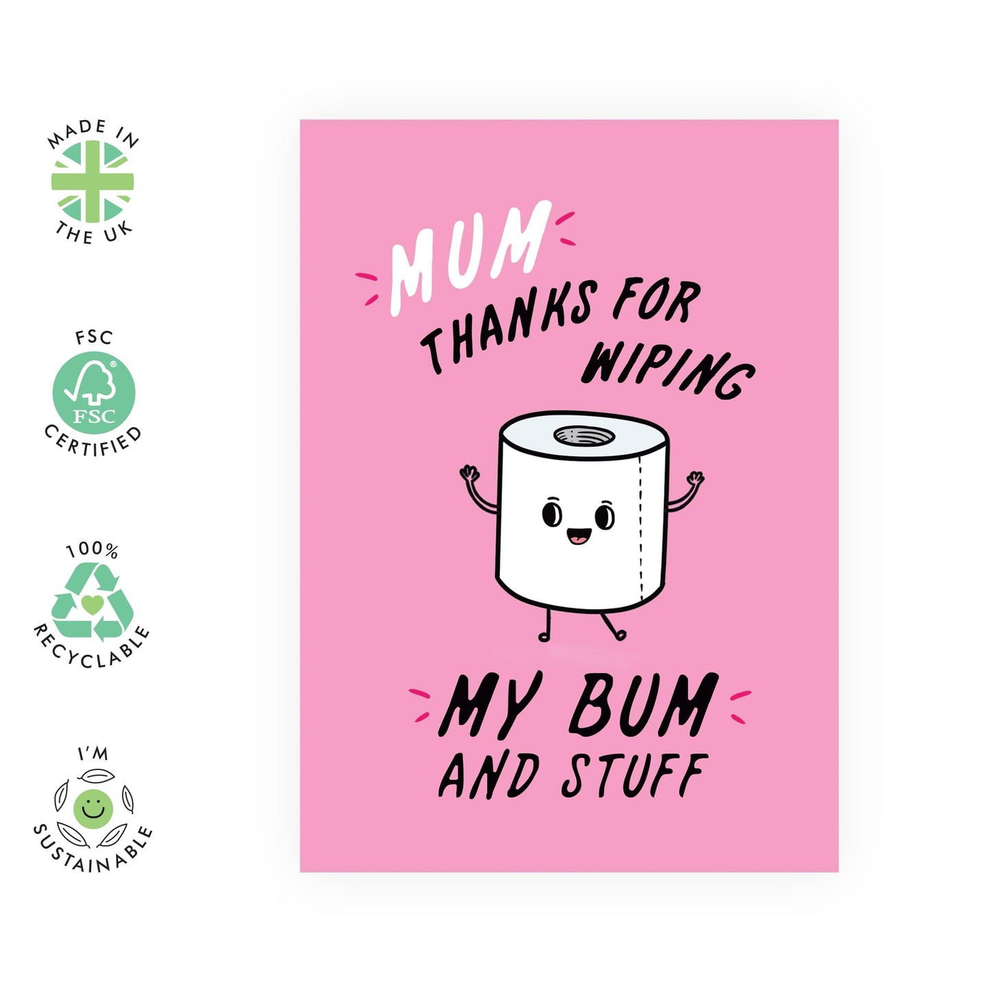 Birthday Cards For Women Humour - Thanks For Wiping My Bum - Cheeky Greeting Cards For Her - Mother's Day Card For Mum Mummy Mama Mom - Comes With Stickers - By Central 23