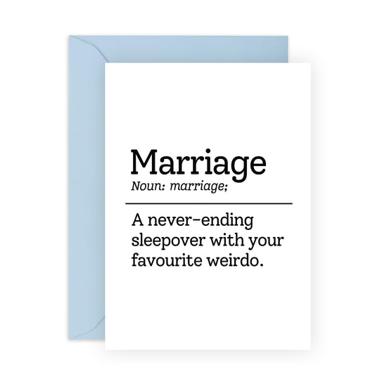 Cute Definition Love Card - 'Marriage Meaning' - Romantic Valentines Day Gifts for Husband, Wife, Life Partner, Other Half - Endless Sleepovers - Comes with Fun Stickers