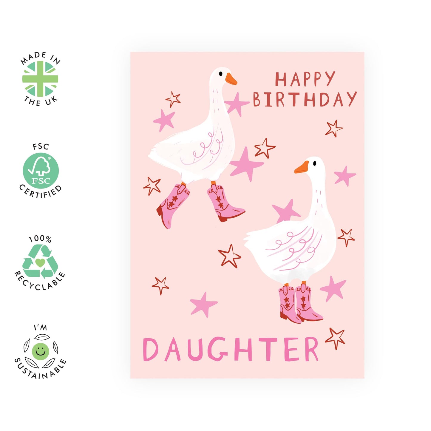 Daughter's Birthday Card - 'Geese Birthday Daughter' - Gifts for Daughter, Kids, Children, Child, Her, Family - Geese in Boots - Comes with Fun Stickers