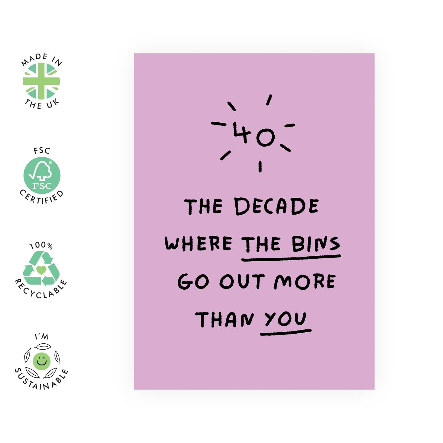 40th Birthday Card For Her - 40 Bins Go Out More - Happy Fortieth Birthday Greeting Card Female Friends - Gift For Special Friend - Comes With Fun Stickers By Central 23