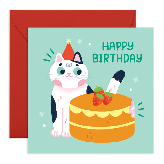 Cute Birthday Card From The Pet - Cat Birthday Cards For Men Women - Cake Bite - Humorous Greeting Cards For Him Her - Gifts For Pet Owners - Comes With Stickers - By Central 23