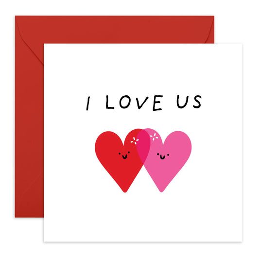 Romantic Love & Anniversary Card - ' I Love Us' - Valentines Gift for Him, Her, Wife, Husband, Girlfriend, Boyfriend, Married Couples, Babe - Heart To Heart - Comes with Fun Stickers