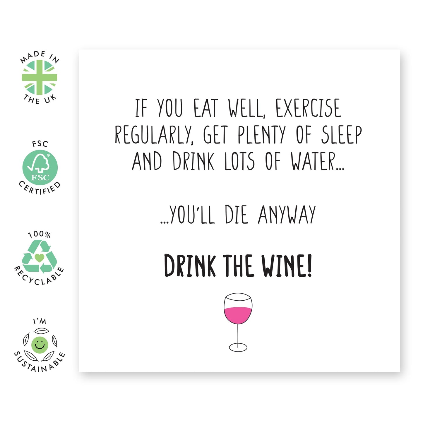 Happy Birthday Cards Funny - Drink The Wine - Friend Gifts For Women - Cheeky Greeting Cards For Sister Cousin Colleagues - Comes With Stickers - Blank Inside - By Central 23