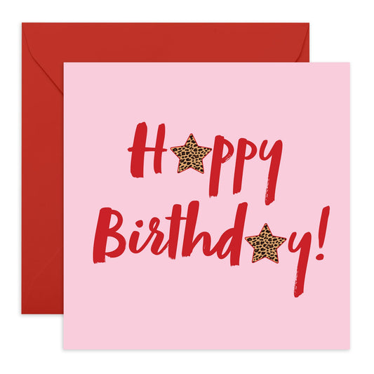 Happy Birthday Card for Her- Stylish Print Star Design - Fun and Bold Greeting for Bestie, BFF, Auntie, Colleagues, Coworkers, Women - Blank Inside with Premium Red Envelope