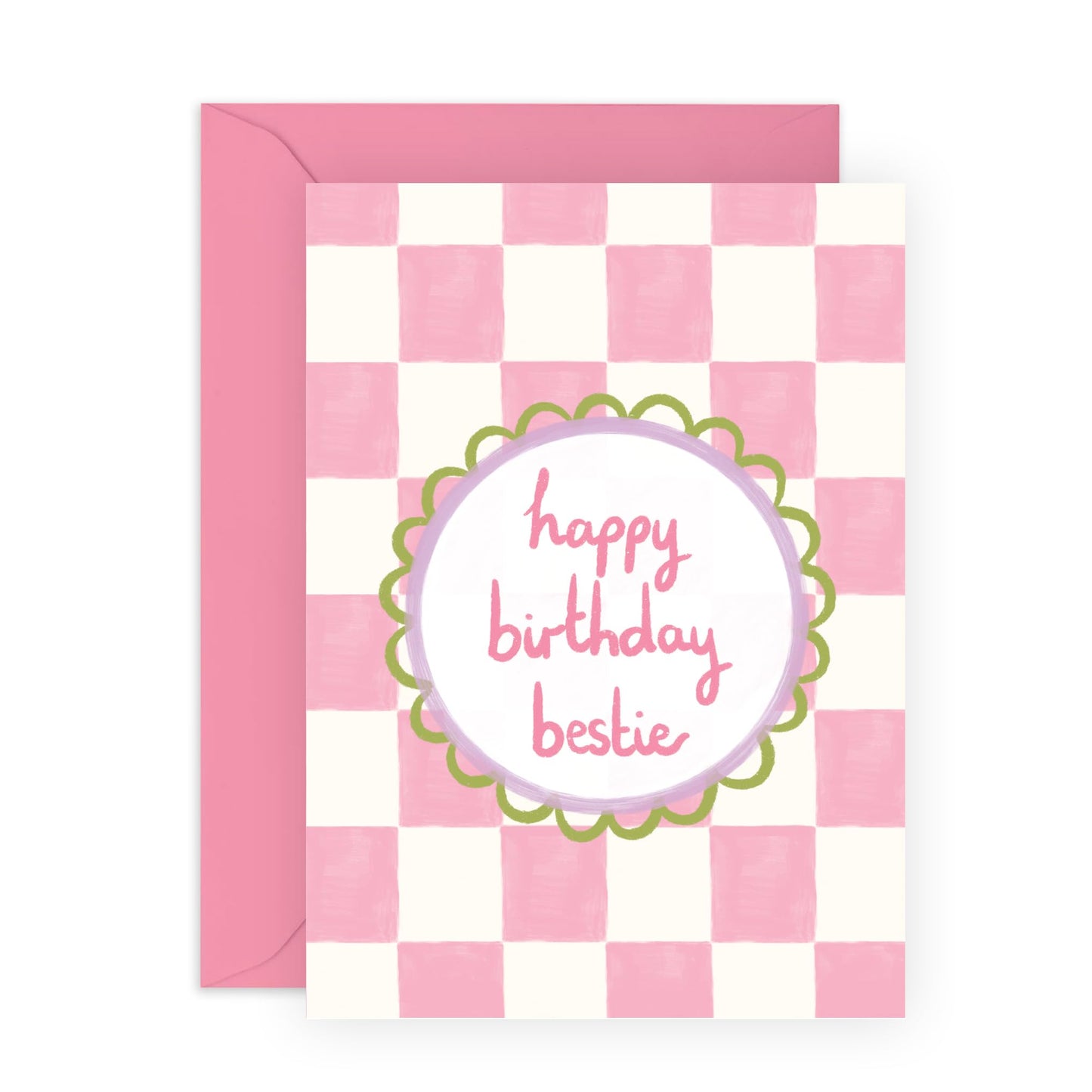 Bestie's Birthday Card - 'Happy Birthday Bestie' - Gifts for Best & Close Friends, Sisters, Sis, Gal , Her - Simple Pink - Comes with Fun Stickers