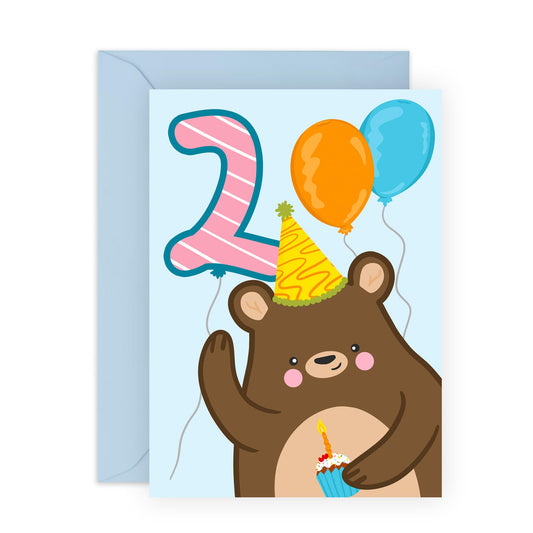 2nd Birthday Card Boys Girls - Birthday Bear Age 2 - Baby Milestone Cards Age Two - Second Birthday Cards - Animal - Gifts For Son Daughter Niece Nephew - Comes With Sticker By Central 23
