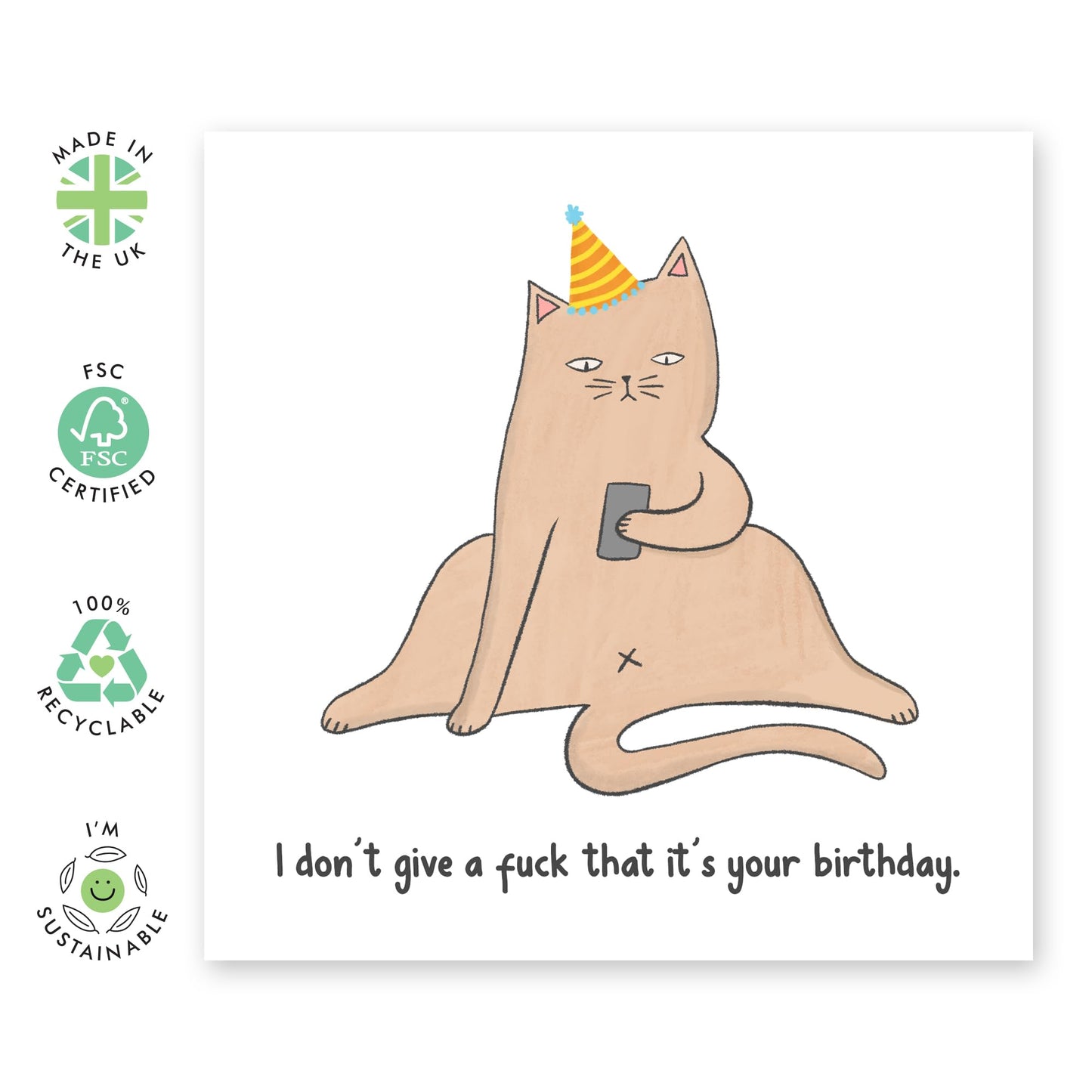 Funny Birthday Card For Men And Women - I Don't Give A F*ck That It's Your Birthday - Rude Birthday Gifts For Friends Brother Sister - Cat Lovers - Comes With Fun Stickers - By Central 23