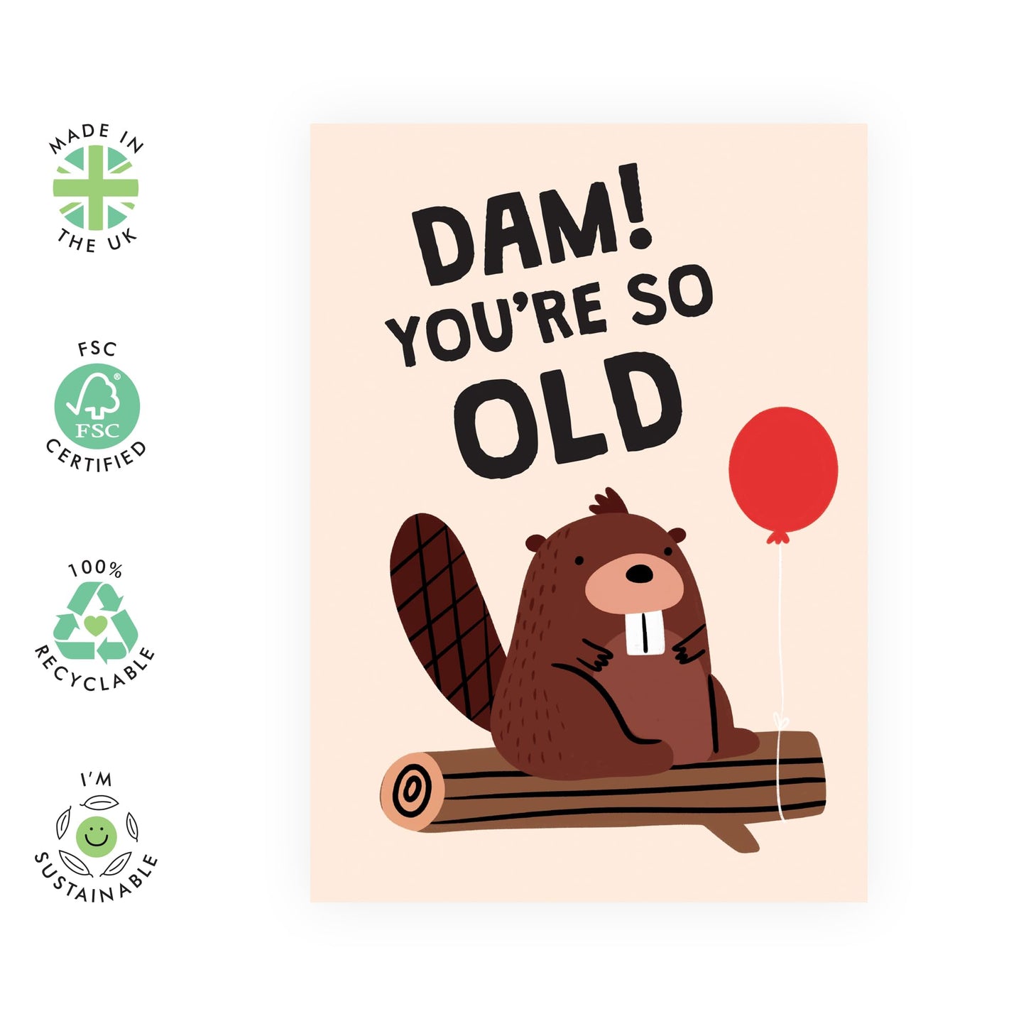 Funny Birthday Cards For Son Daughter - Dam You're So Old - Cute Beaver Puns - Happy Birthday Cards For Men Women Kids - Gifts For Him Her - Comes With Fun Stickers By Central 23
