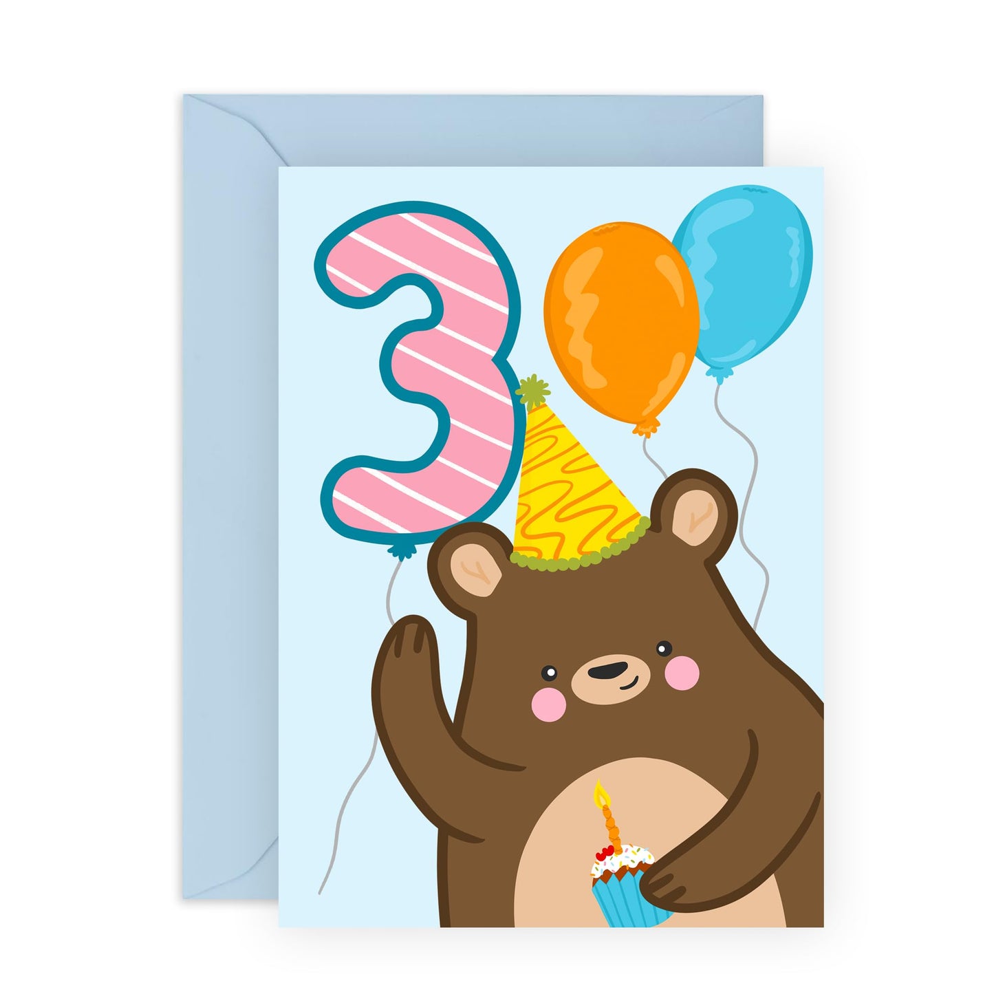 3rd Birthday Card Boys Girls - Birthday Bear Age 3 - Baby Milestone Cards Age Three - Third Birthday Cards - Animal - Gifts For Son Daughter Niece Nephew - Comes With Sticker By Central 23