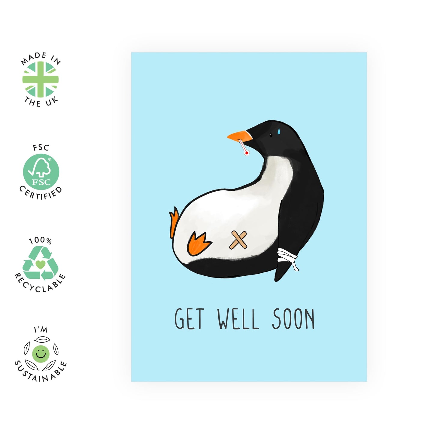 Stay Positive Cards And Envelope - Get Well Soon Penguin - Speedy Recovery Him Her - Encouragement Cards For Men Women - Greeting Card - For Girl Friends - Comes With Fun Stickers By Central 23