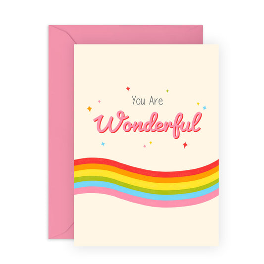 Uplifting & Sweet Greeting Card - 'You Are Wonderful Rainbow' - Gifts for Bestie, BFF, Best Friend, Sister, Sis, Auntie, Colleague, Partner, Her - Great Personality - Comes with Fun Stickers