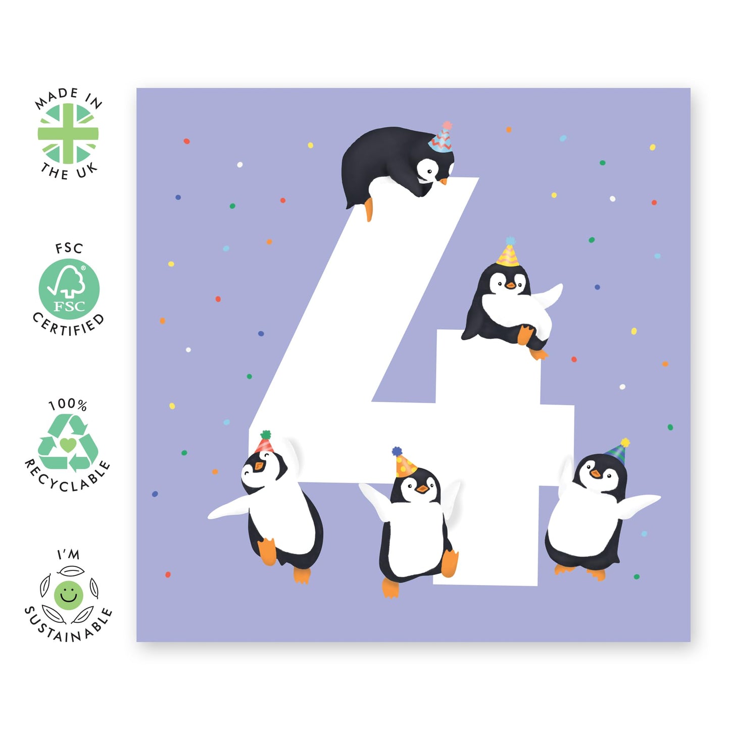 4th Birthday Card For Boys Girls - Penguin Age 4 - Baby Milestone Cards Age Four - Forth Birthday Cards For Niece Nephew - Animal - Gifts For Daughter Son Toddlers - Comes With Sticker By Central 23