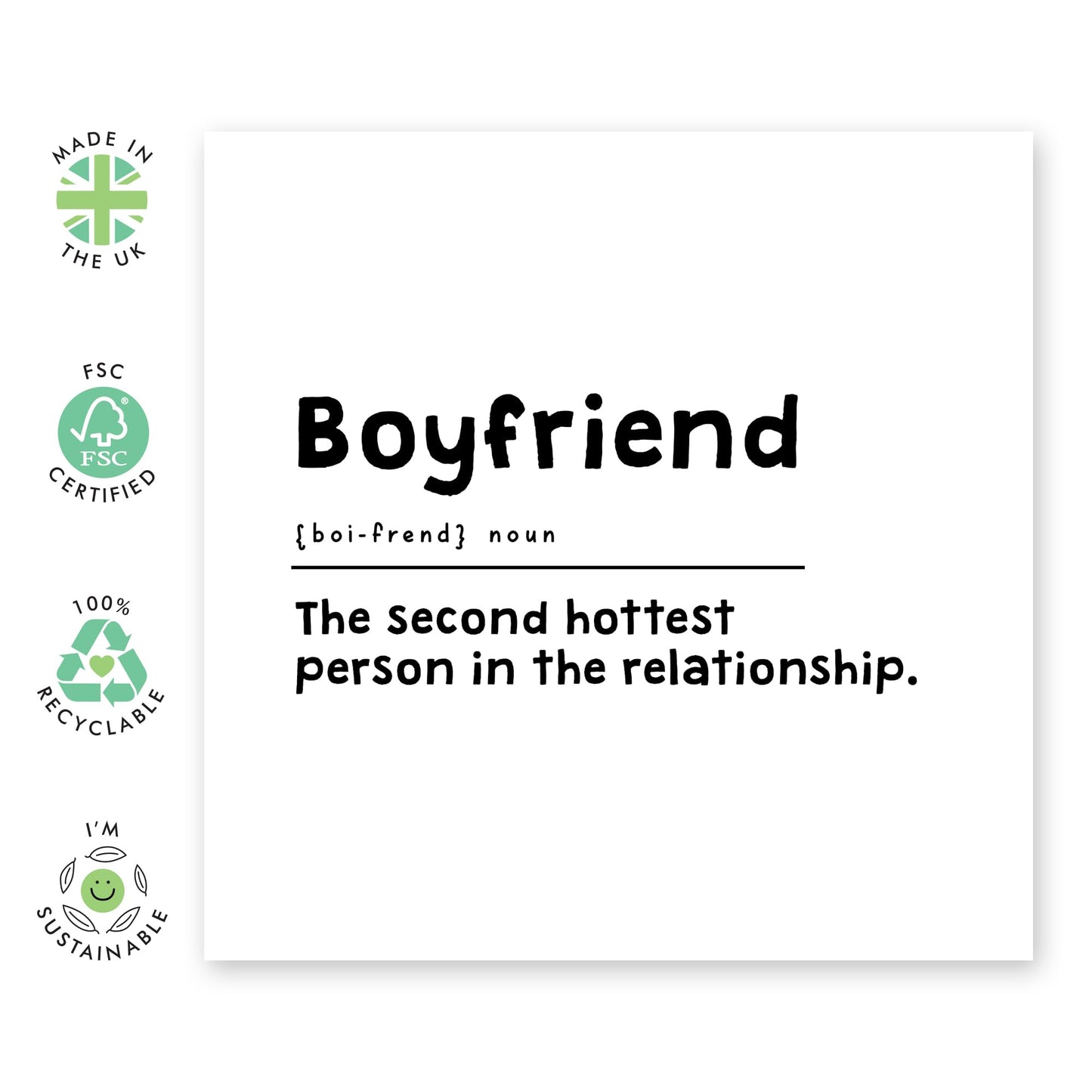 Quirky Greeting Card - 'BOYFRIEND SECOND HOTTEST' - Perfect for Adding a Fun and Flirty Touch to Any Occasion - Ideal for Boyfriends, Partners, and Special Someone - Comes with Stickers By Central 23