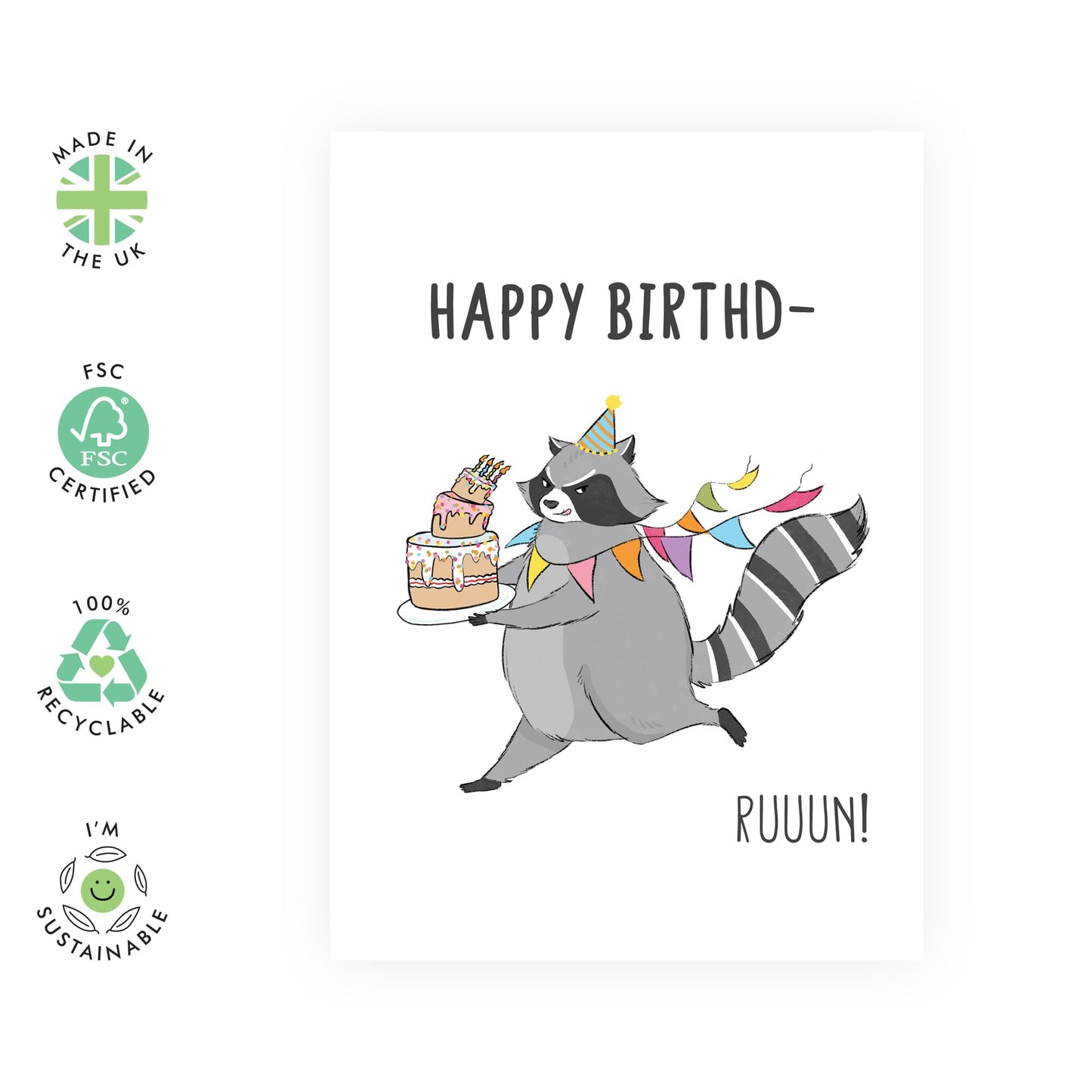 Happy Birthday Cards For Him Her - Happy Birthday Raccoon Run - Animal Greeting Card For Kids - Birthday Card For Men Women - Gifts For Brother Sister - Comes With Fun Stickers - By Central 23