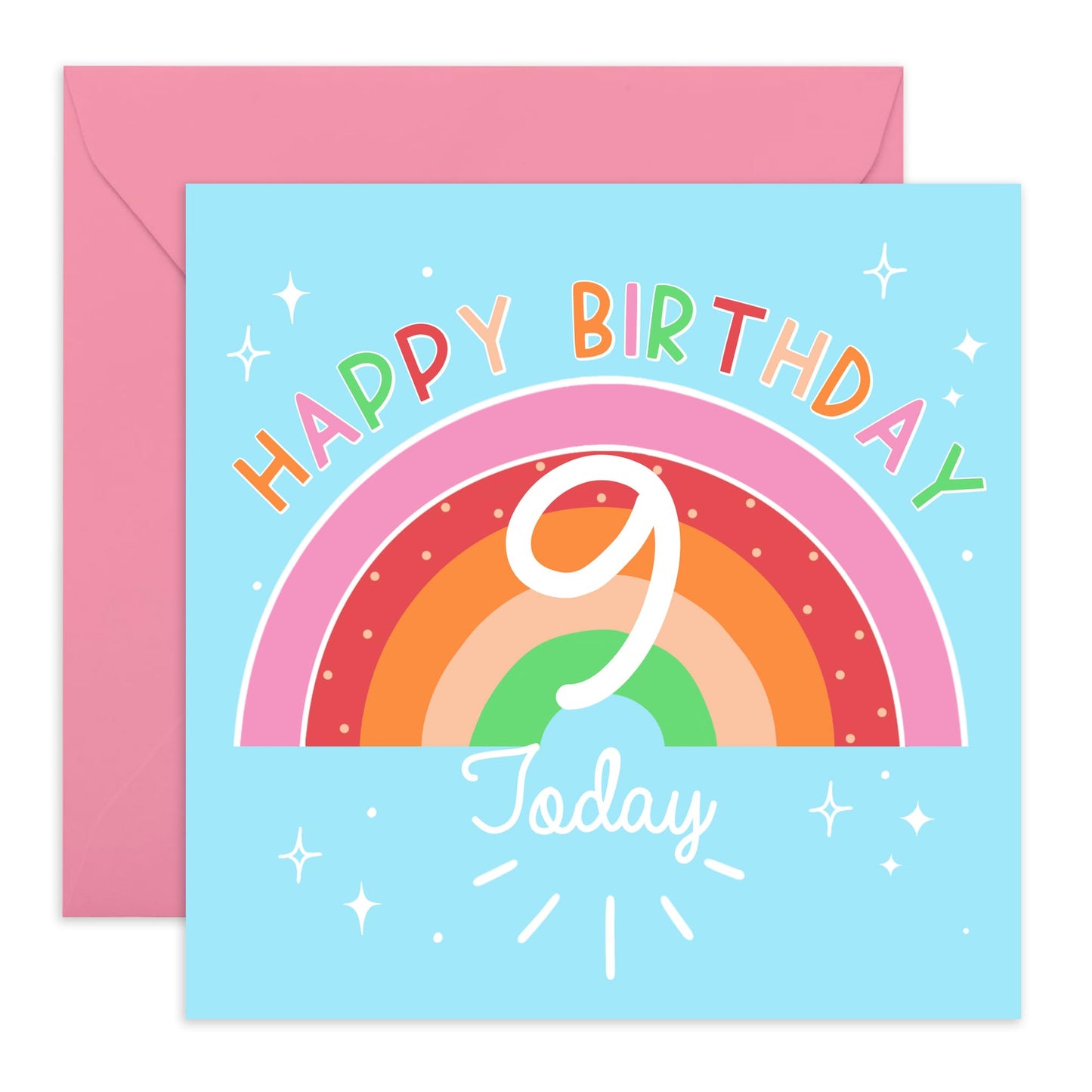 Happy 9th Birthday Cards For Girls - Ninth Birthday Card For Daughter - Rainbow Gifts For Her Nine Year Old - Granddaughter Birthday Cards - Comes With Fun Stickers By Central 23