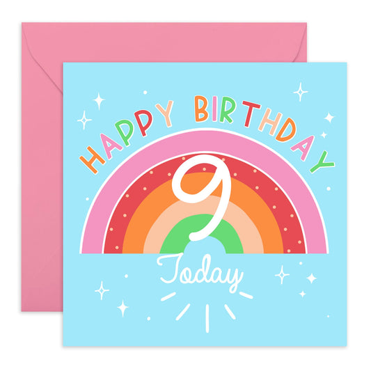Happy 9th Birthday Cards For Girls - Ninth Birthday Card For Daughter - Rainbow Gifts For Her Nine Year Old - Granddaughter Birthday Cards - Comes With Fun Stickers By Central 23