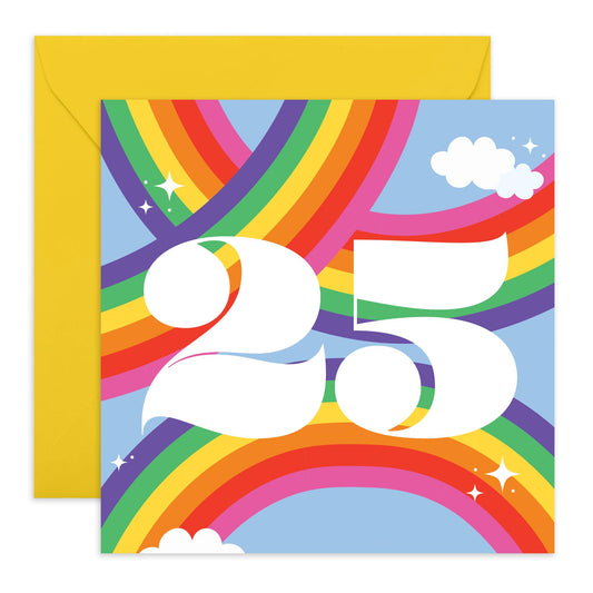 25th Birthday Card For Her Him - Rainbow Sky 25 - Rainbow Birthday Card - Women Men - Brother Sister - Happy Twenty-five Birthday Card - Daughter Son Friend - Comes With Fun Stickers - By Central 23